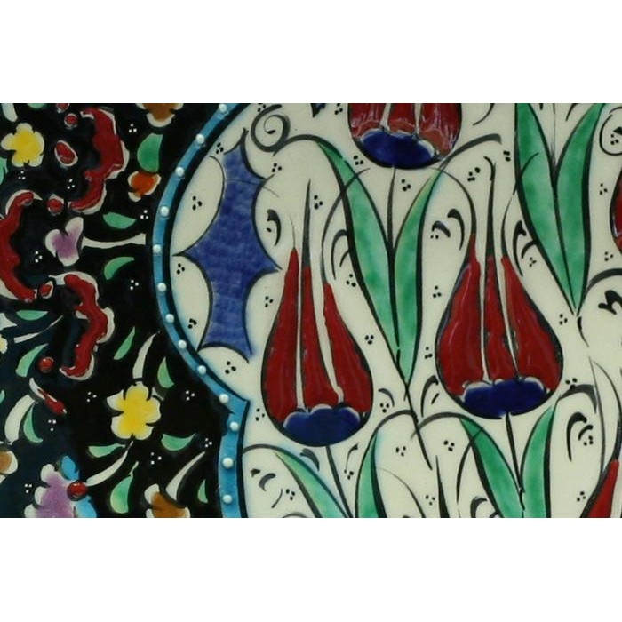 12 30 Cm Hand Painted Iznik Ceramic Relief Plate With Red Colored