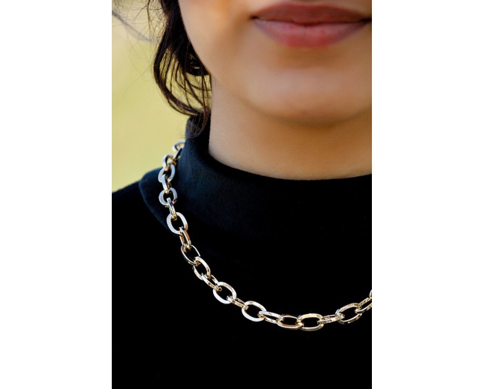 Gold Colored Thick Cable Chain Brass Choker Necklace