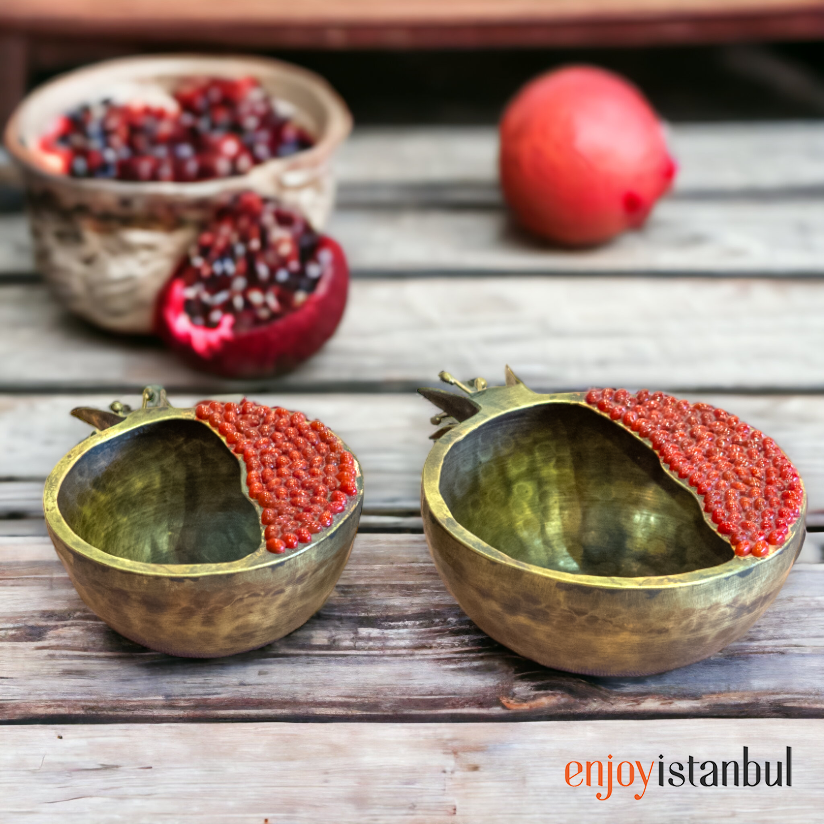 Handcrafted Brass Pomegranate Sugar Bowl Set - Pair of Elegance