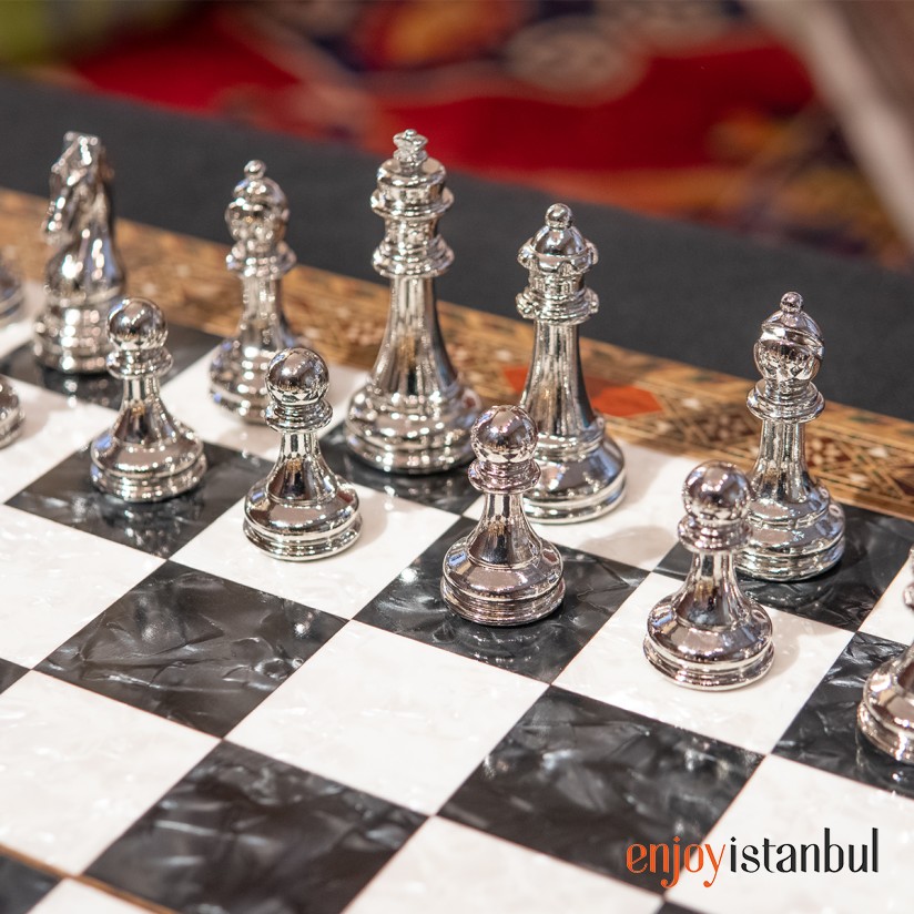 Luxury Premium Mosaic / Walnut / Marble Chess Board and Metal 