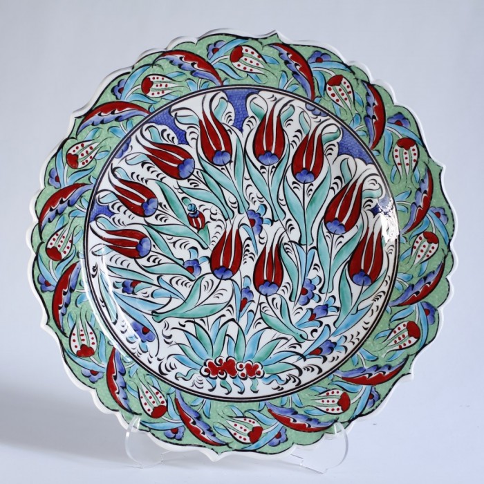 Hand Painted Turkish Iznik Ceramic Plate with Tulip Design in Red with ...