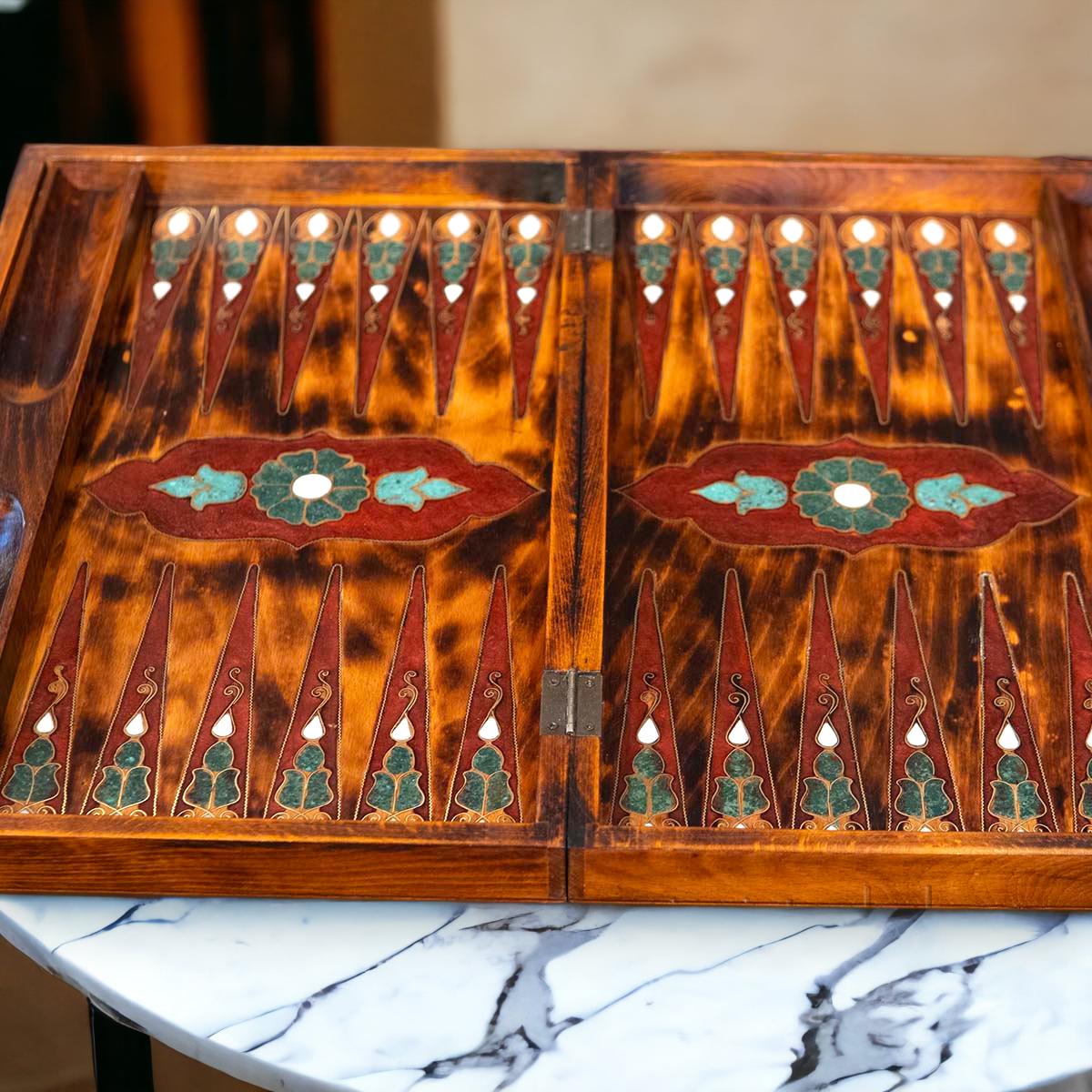 Exquisite Handmade Backgammon and Chess Set with Jade Stone