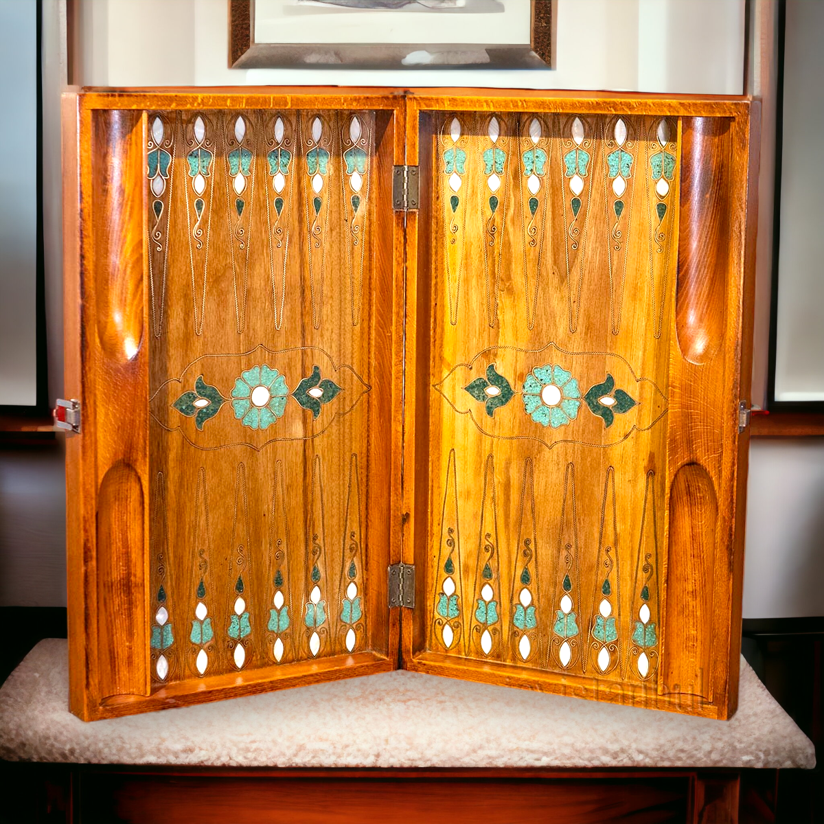 Exquisite Handmade Walnut Backgammon Set with Pieces Holder, Jade