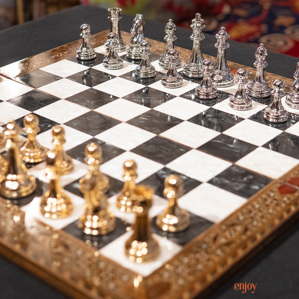 Luxury Premium Mosaic / Walnut / Marble Chess Board and Metal 