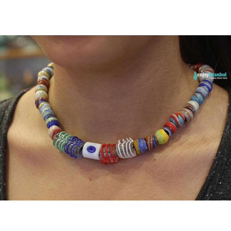 Multicolor 10 cm Evil Eye Glass Beads Necklace Set at best price in  Purdilnagar