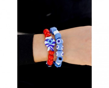 Turkish Evil Eye Bracelet Set Blue and Red beads