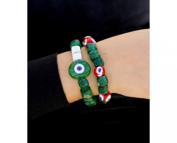 Turkish Evil Eye Bracelet Set green and red beads