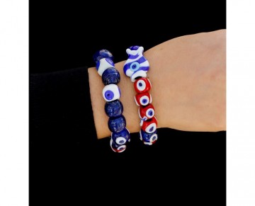 Turkish Evil Eye Bracelet Set Blue and Red beads