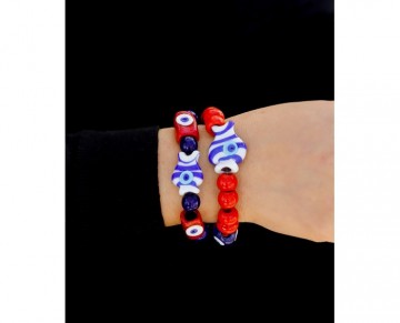 Turkish Evil Eye Bracelet Set Blue and Red beads