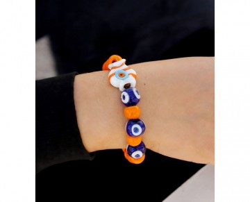 Turkish Evil Eye Bracelet with fish and blue-orange beads