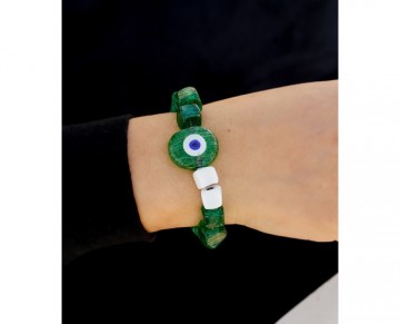 Turkish Evil Eye Bracelet with greean and white beads