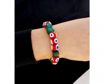 Turkish Evil Eye Bracelet with greean and red beads