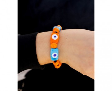 Turkish Evil Eye Bracelet with orange and blue beads