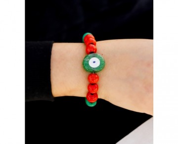 Turkish Evil Eye Bracelet with greean and red beads