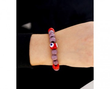 Turkish Evil Eye Bracelet with red and lilac beads