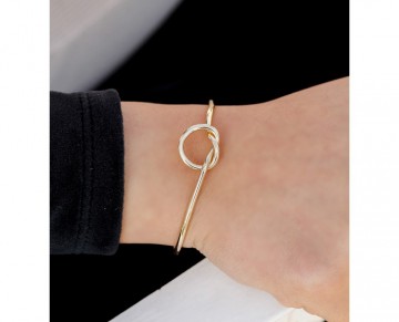 Cord Brass Bracelet with Knot Design-Gold Colored Bangle-Fashion Charms-Jewelry for Girls&Women