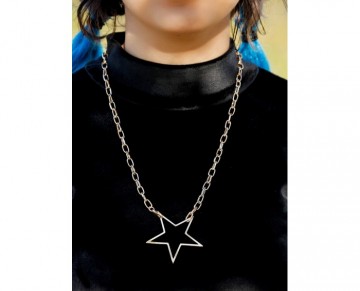 Gold Colored Paperclip Chain Brass Choker With Star Pendant