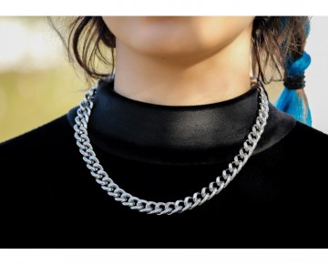 Silver Colored Chunky Style Chain Choker-Brass Punk Style Necklace