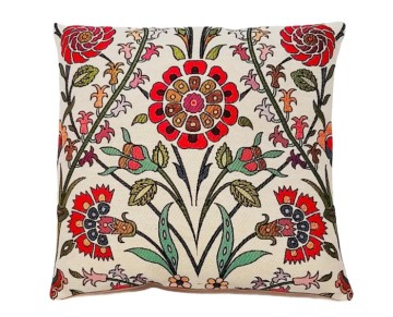 Turkish Pillow Cover with Red Green Flower