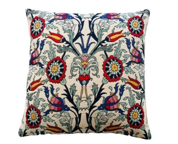 Turkish Pillow Cover with Blue Red Tulip Flower