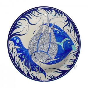 Iznik Design Ceramic Plate - Tulip and Fish