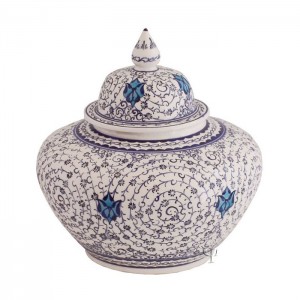 Iznik Ceramic Jar with Lid-Halic Design- 8''/20 cm Height