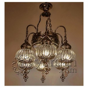 Ottoman Chandelier Lamp with 6 Pyrex Globes