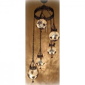 Ottoman Chandelier with 5 Filigree Globes