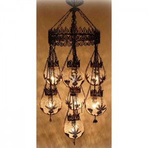 Ottoman Chandelier with 7 Filigree Globes