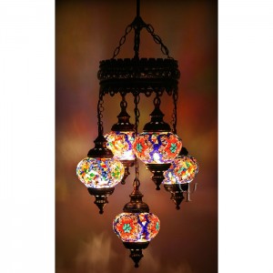 Multicolor Mosaic Design Ottoman Chandelier with 5 Globes