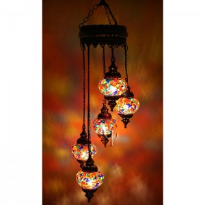 Mosaic Chandelier with 5 Globes