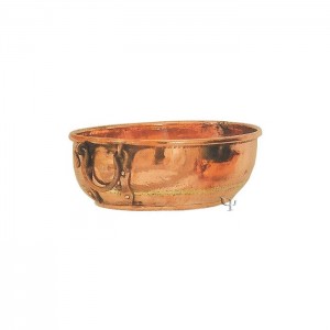 Turkish Copper Oval Basin with Cauldron Handles (Medium)