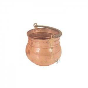 Turkish Copper Trabzon Ball - Shaped Bucket with iron Handle (Small)