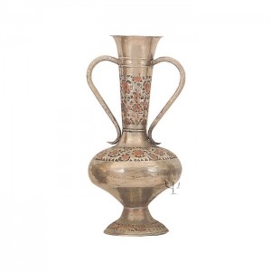 Turkish Copper Nickel Plated Andalusia Beaked Copper Vase with Handles