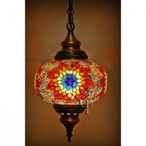 Oval Shape Orange Mosaic Design Ottoman Hanging Lamp