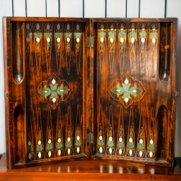 Handmade Backgammon and Chess Set with Jade stone, Mother of Pearl