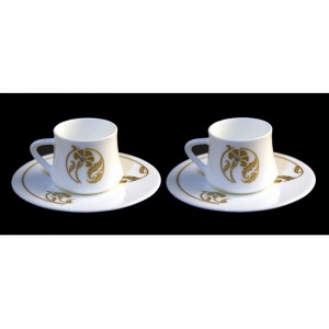 Fine Bone China Coffee Cup Set with Wooden Box