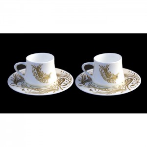 Fine Bone China Coffee Cup Set with Wooden Box