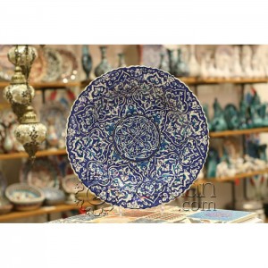 16''/40 cm Hand Painted Turkish Iznik Ceramic Plate with Hardu Rumi Design in Blue