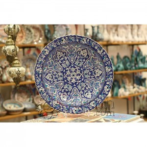 16''/40 cm Hand Painted Turkish Iznik Ceramic Plate with Hardu Rumi Design in Blue