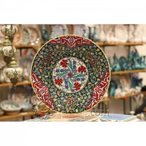 16''/40 cm Hand Painted Turkish Iznik Ceramic Plate Tezhip with Carnation Design in Multicolor