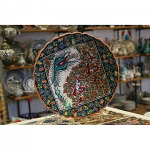 12''/30 cm Hand Painted Iznik Ceramic Relief Plate with a Single Tulip Design and Multi Color Border