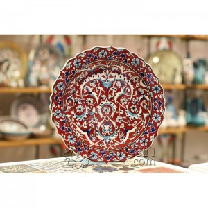 12''/30 cm Hand Painted Iznik Ceramic Wallhanging Plate with Brown Background