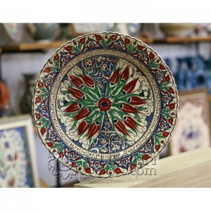 16''/40 cm Hand Painted Turkish Iznik Ceramic Plate with Tulip Design in  Blue