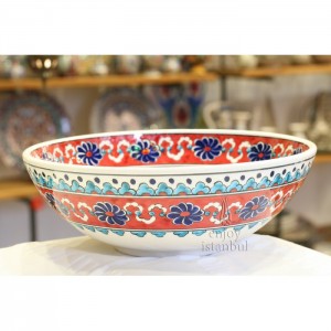 Turkish Iznik Design Ceramic Bowl-Classical Iznik-Hand Painted Turkish Pottery-Decorative Ceramic Bowl-12''/30cm