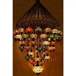 Multicolor Mosaic Design Ottoman Chandelier with 57 Globes