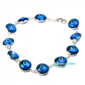 20cm/8â Blue Evil Eye Silver Bracelet