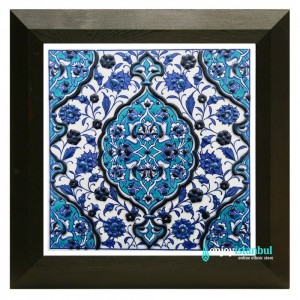 Turkish Iznik Ceramic Tile with Frame -Tezhip Design -Wall Decor-Handmade Ceramic Tile- 11''/27cm