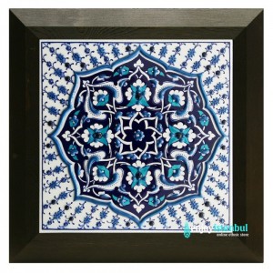 Turkish Iznik Ceramic Tile with Frame -Tezhip Design -Wall Decor-Handmade Ceramic Tile- 11''/27cm