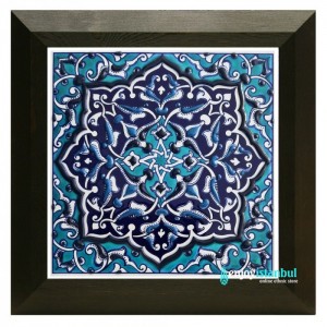 Turkish Iznik Ceramic Tile with Frame -Tezhip Design -Wall Decor-Handmade Ceramic Tile- 11''/27cm